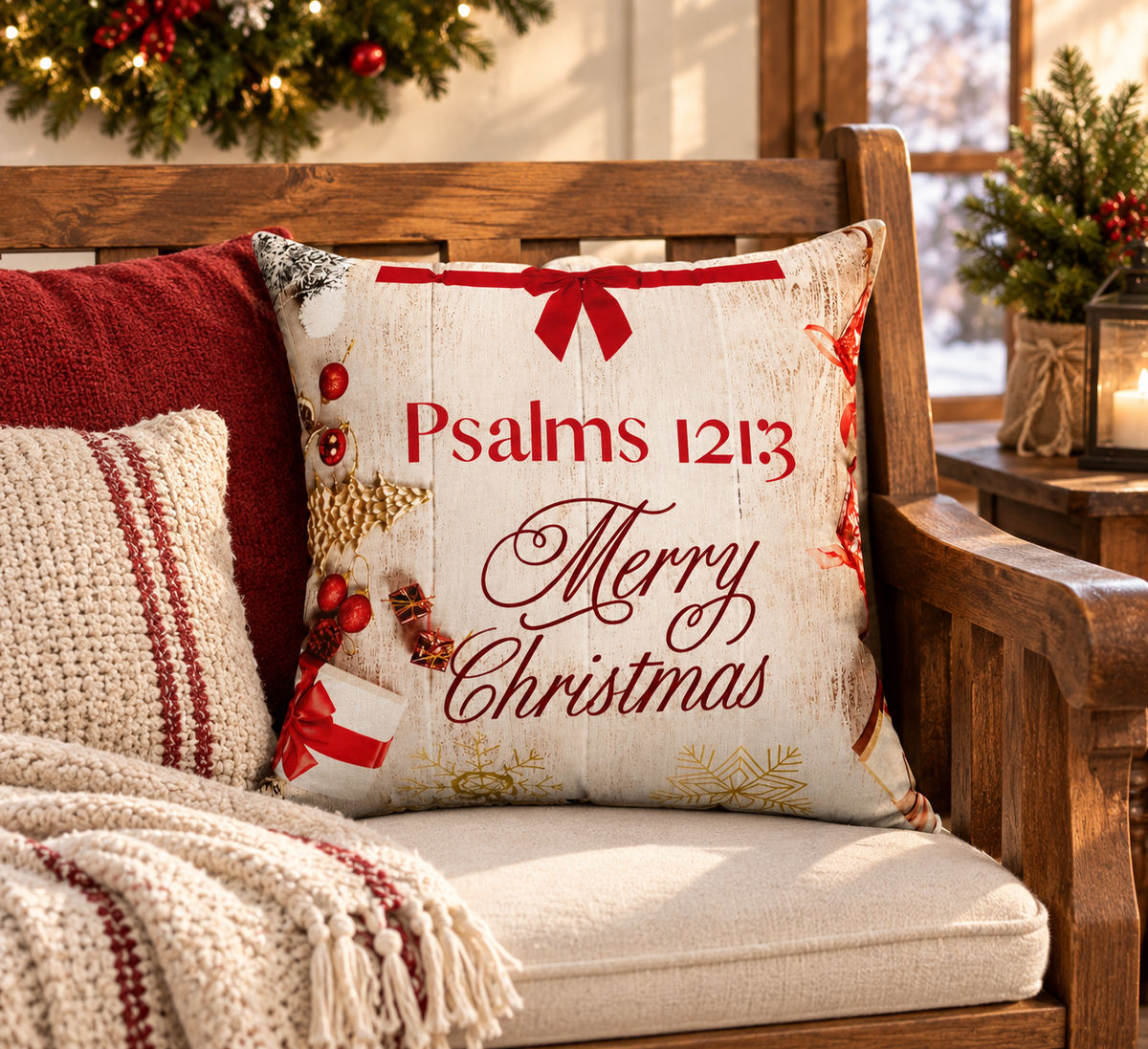 Psalms 121:3 Merry Christmas Decorative Pillow