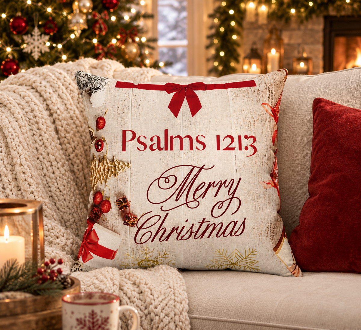 Psalms 121:3 Merry Christmas Decorative Pillow
