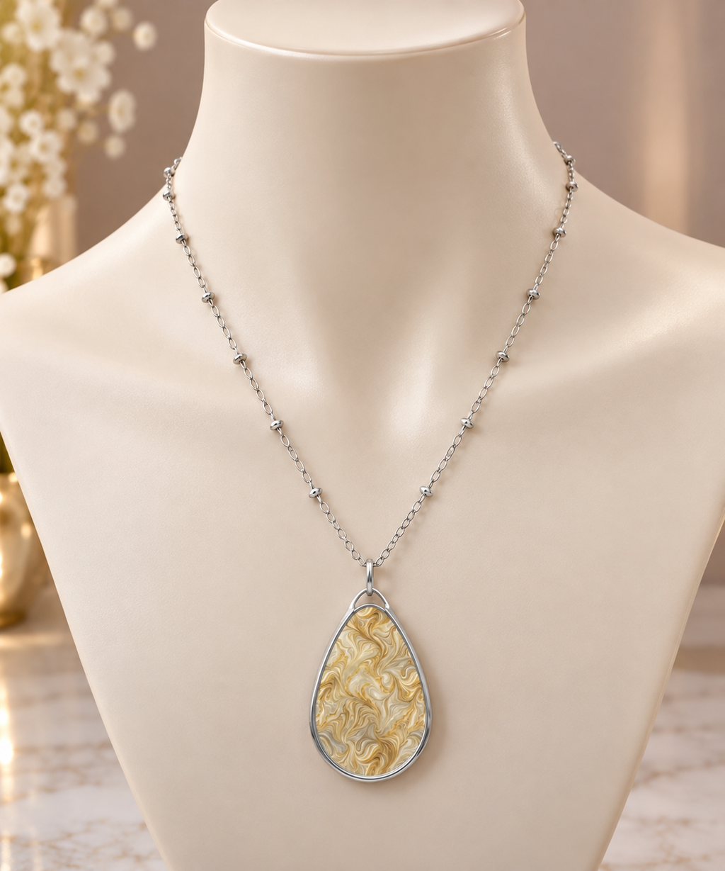 Elegant Gold Swirl-Print Teardrop Pendant Necklace