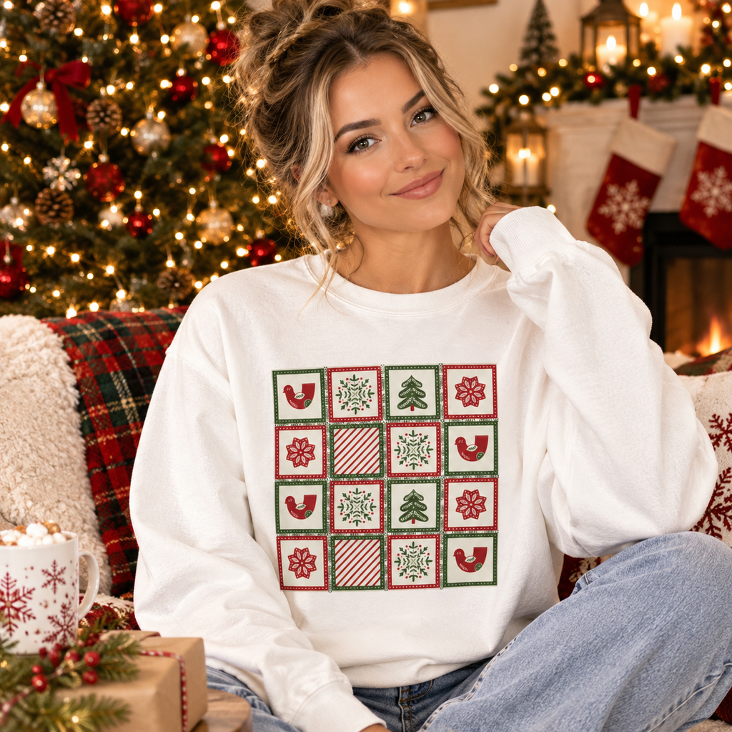 Christmas Patchwork Sweatshirt — Vintage Holiday Design
