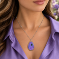 Elegant Purple Watercolor-Print Teardrop Pendant Necklace