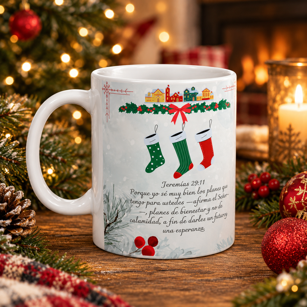 Christmas Bible Verses Ceramic Mug (11oz) — Holiday Holly & Snow Design