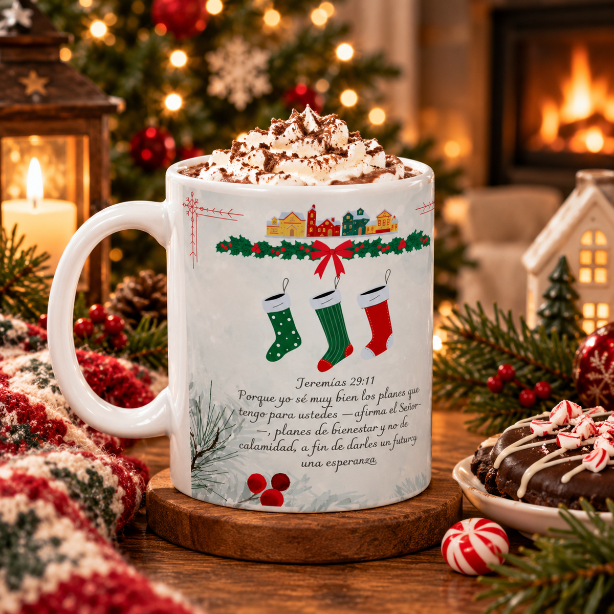 Christmas Bible Verses Ceramic Mug (11oz) — Holiday Holly & Snow Design