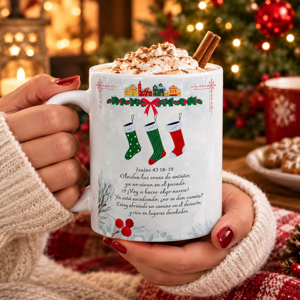 Christmas Bible Verses Ceramic Mug (11oz) — Holiday Holly & Snow Design