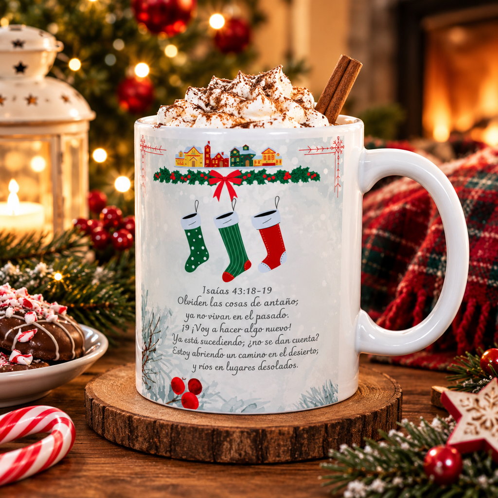 Christmas Bible Verses Ceramic Mug (11oz) — Holiday Holly & Snow Design