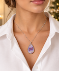Elegant Purple Agate-Print Teardrop Pendant Necklace