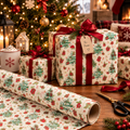 Christmas Wrapping Paper Roll — Festive Holly, Trees & Stockings Pattern