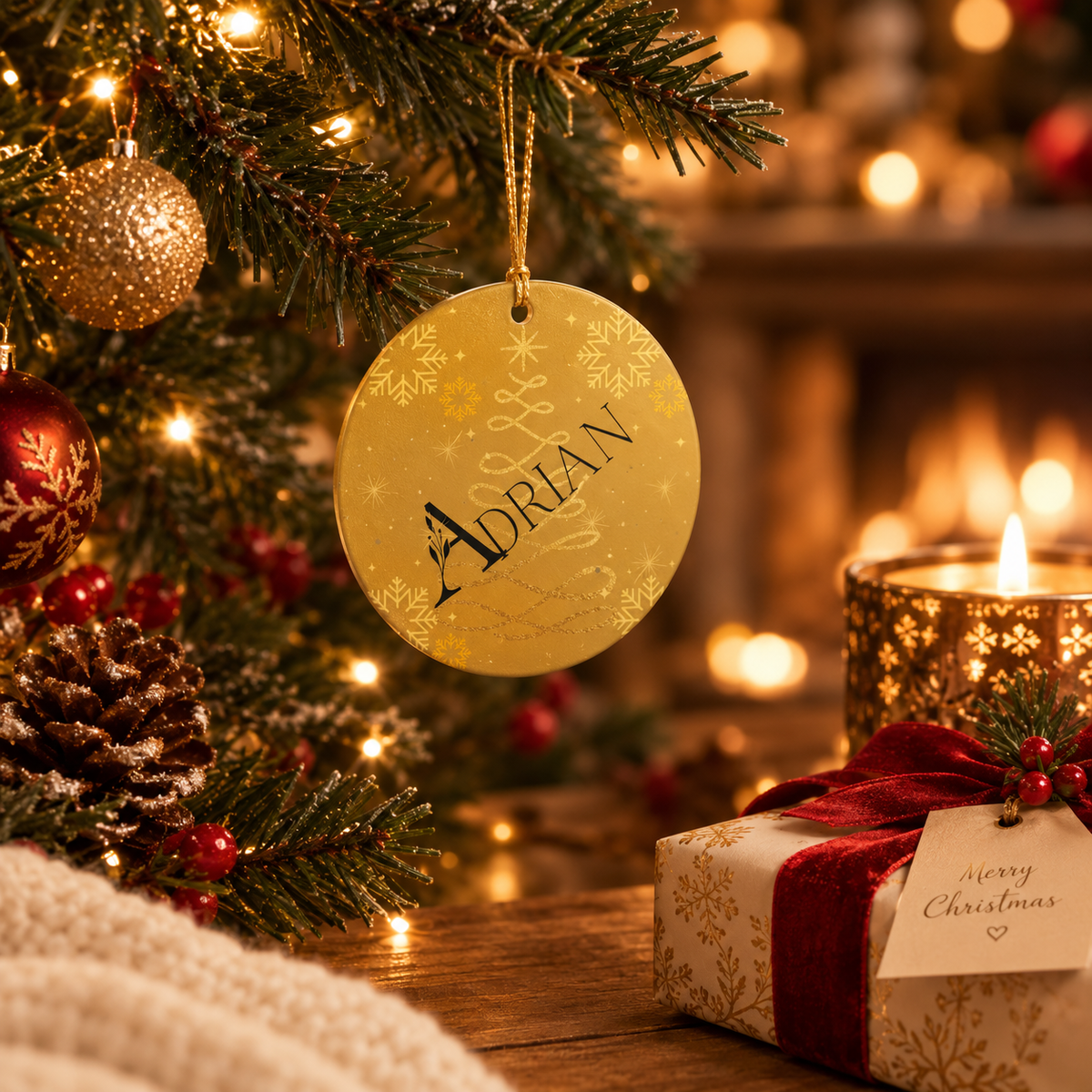 Holiday Ceramic Ornament Personalized "Adrian" Christmas Decoration