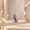 Oval Pendant Necklace — Abstract Watercolor Teal & Purple Jewelry