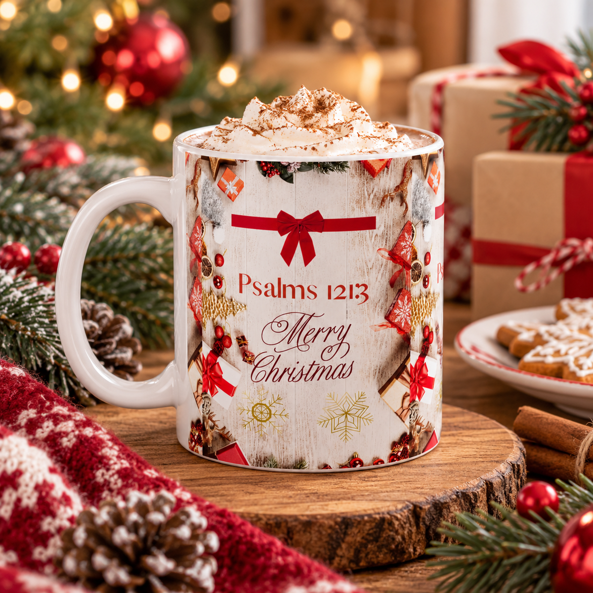 Christmas Psalms Mug — "Psalms 121:3" Merry Christmas Ceramic Coffee Cup (11oz)