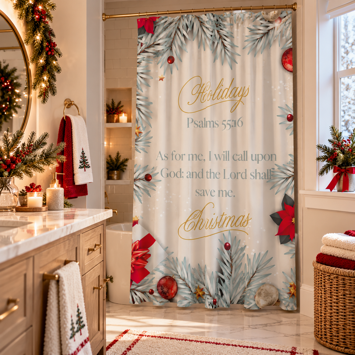 Christmas Scripture Sheer Curtain - "Psalms 55:16" Holiday Window Panel