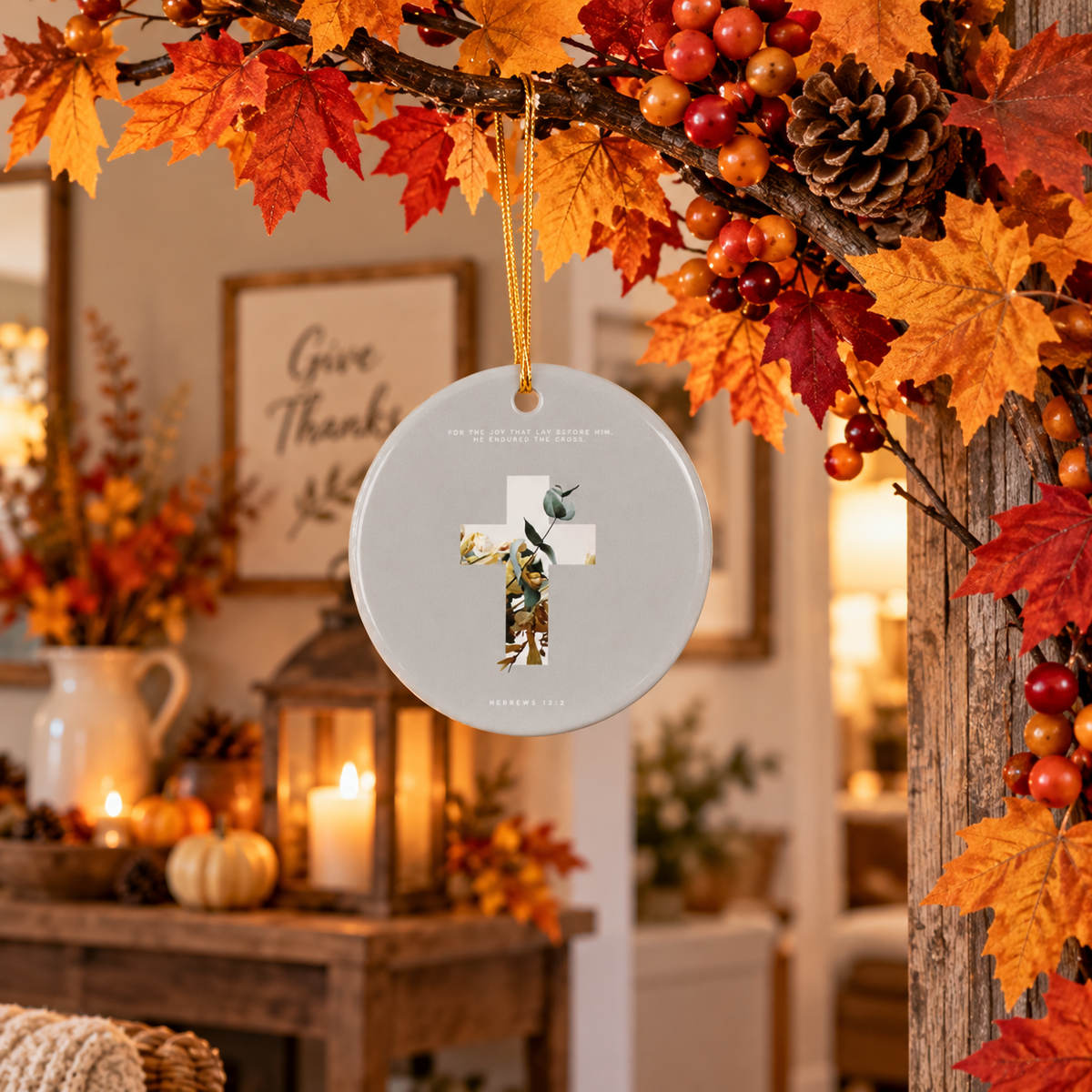 Faith Cross Ceramic Ornament — Christian Holiday Decoration