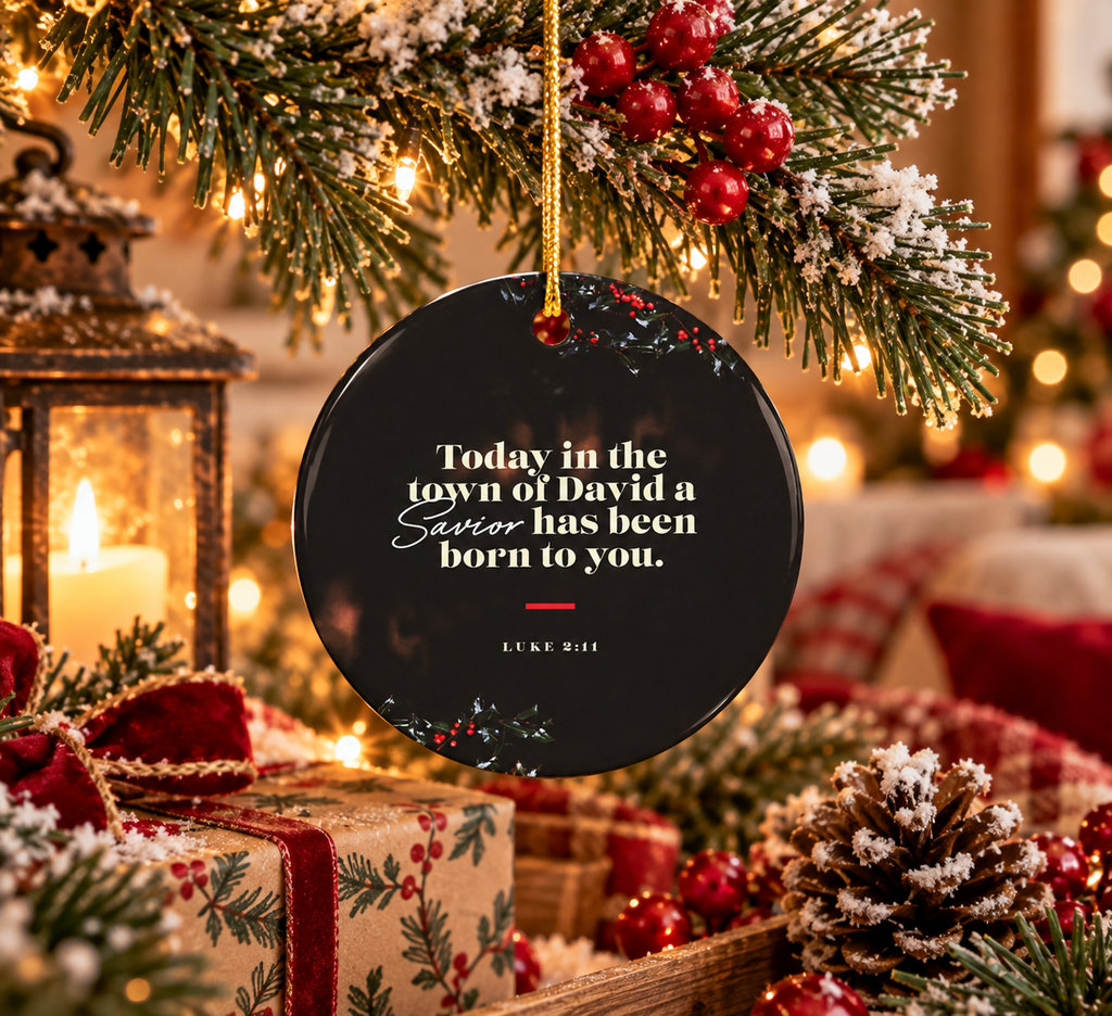 Ceramic Ornament "Today in the town of David a Savior has been born to you" Christmas Tree Ornament