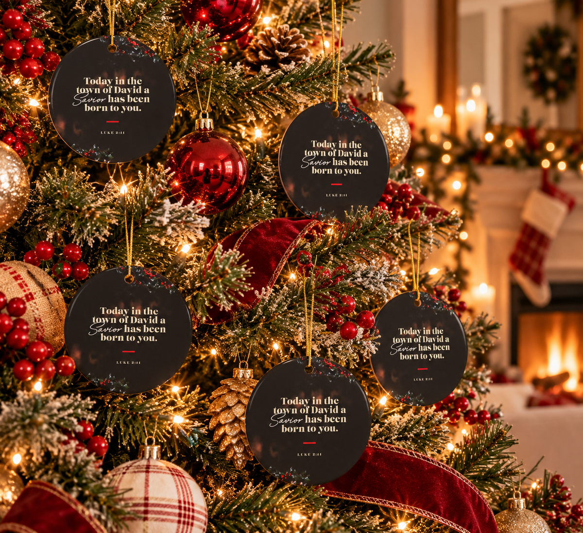 Ceramic Ornament "Today in the town of David a Savior has been born to you" Christmas Tree Ornament