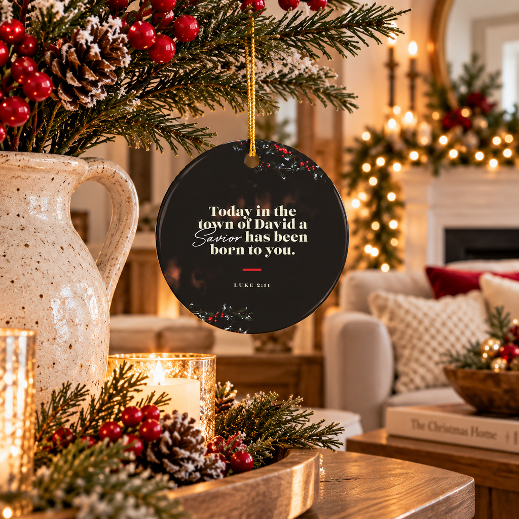 Ceramic Ornament "Today in the town of David a Savior has been born to you" Christmas Tree Ornament