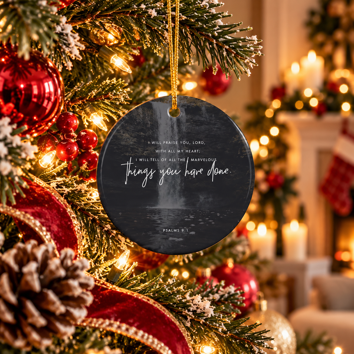 Psalms 9:1 Ceramic Faith Ornament — Christmas Decoration