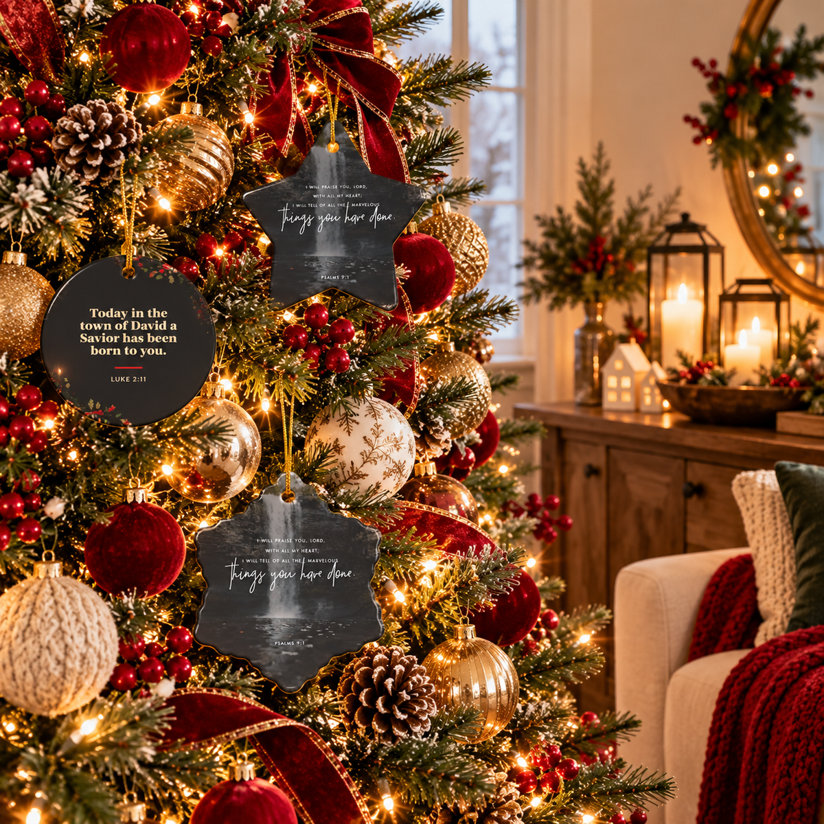 Psalms 9:1 Ceramic Faith Ornament — Christmas Decoration