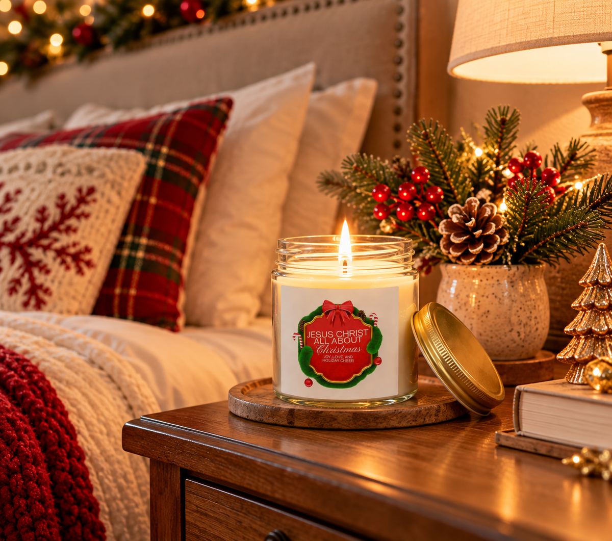 Christmas Candle — "Jesus Christ Is All About Christmas" Scented Coconut Apricot Wax (4oz)