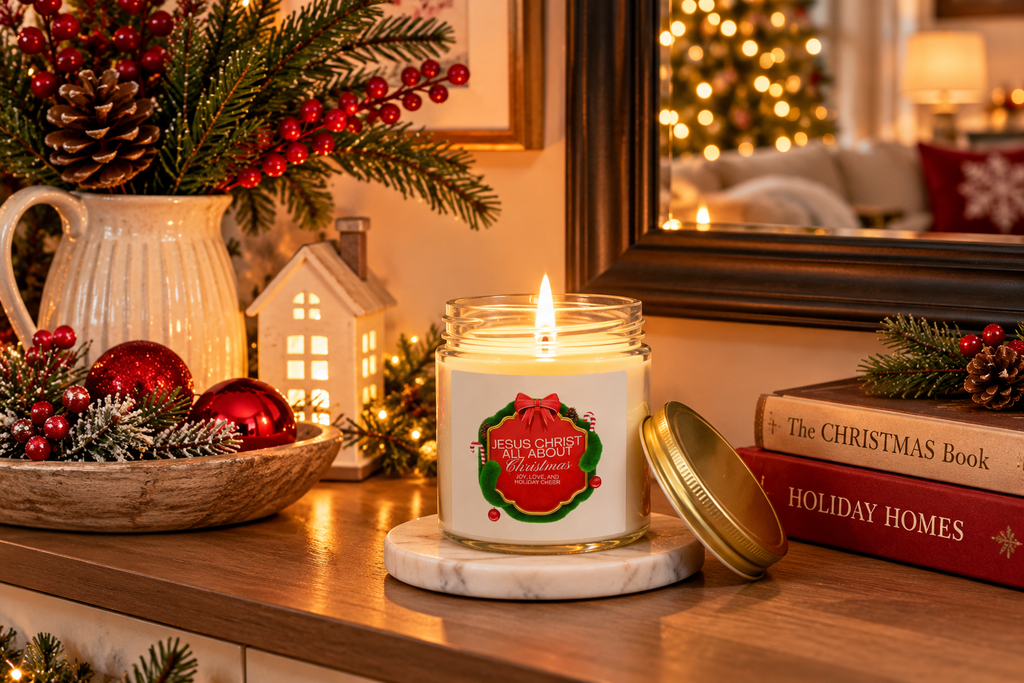Christmas Candle — "Jesus Christ Is All About Christmas" Scented Coconut Apricot Wax (4oz)
