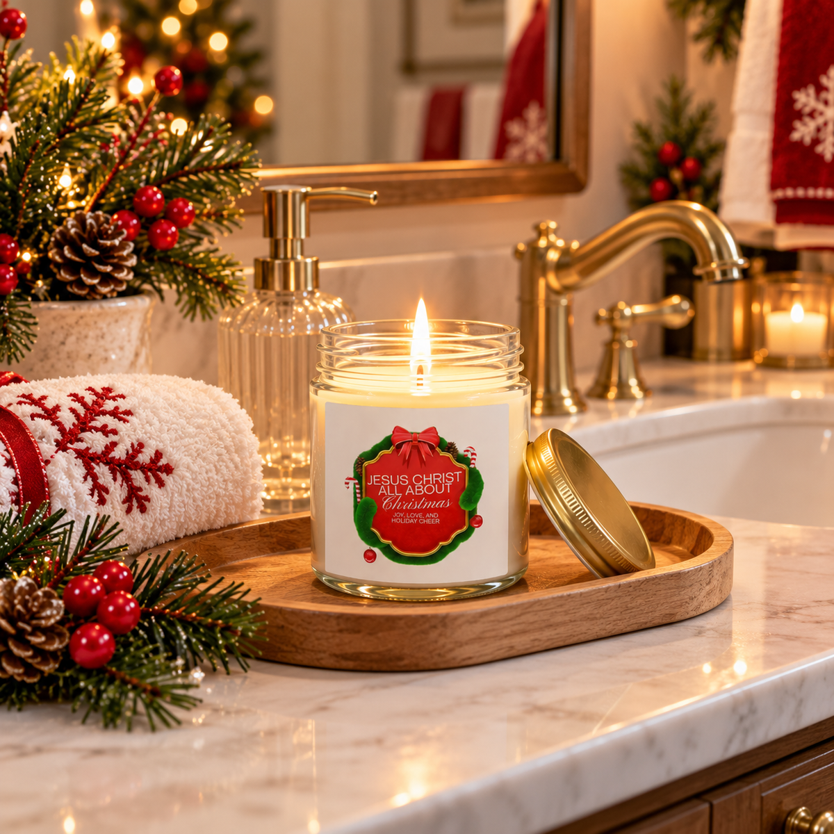 Christmas Candle — "Jesus Christ Is All About Christmas" Scented Coconut Apricot Wax (4oz)