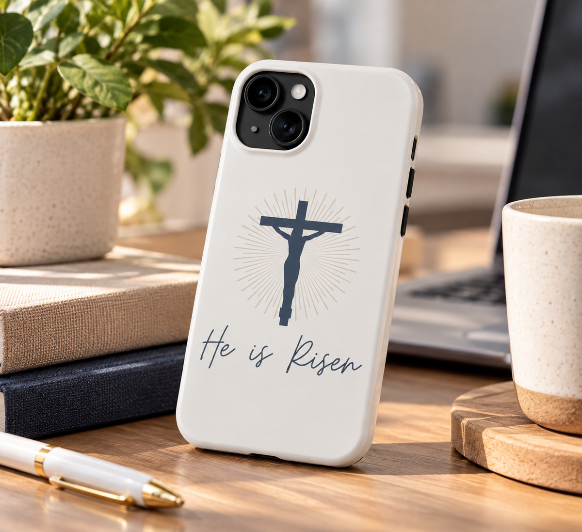 He Is Risen Phone Case — Christian Cross iPhone Case, Easter Faith Protector