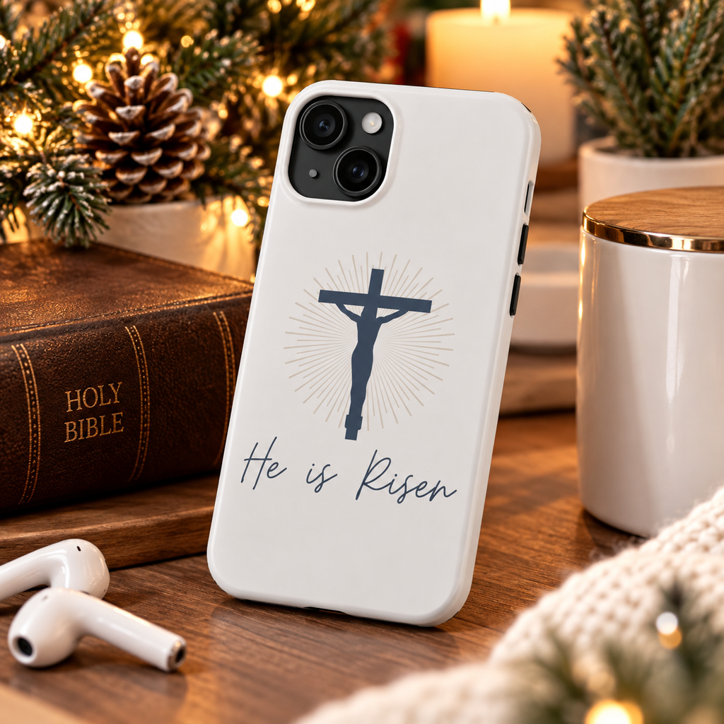 He Is Risen Phone Case — Christian Cross iPhone Case, Easter Faith Protector
