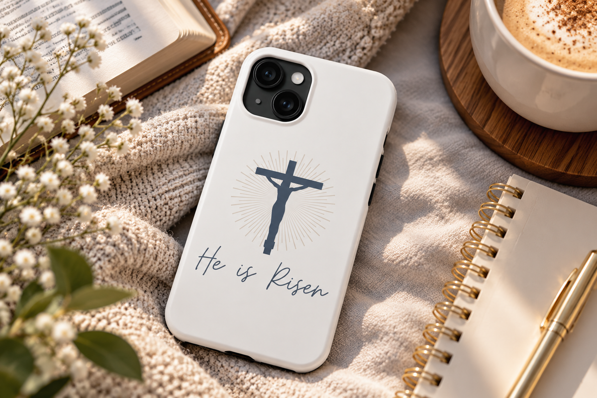 He Is Risen Phone Case — Christian Cross iPhone Case, Easter Faith Protector