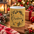 Christmas Wreath Ceramic Mug — Merry Christmas Gold Holiday Coffee Cup (11oz)