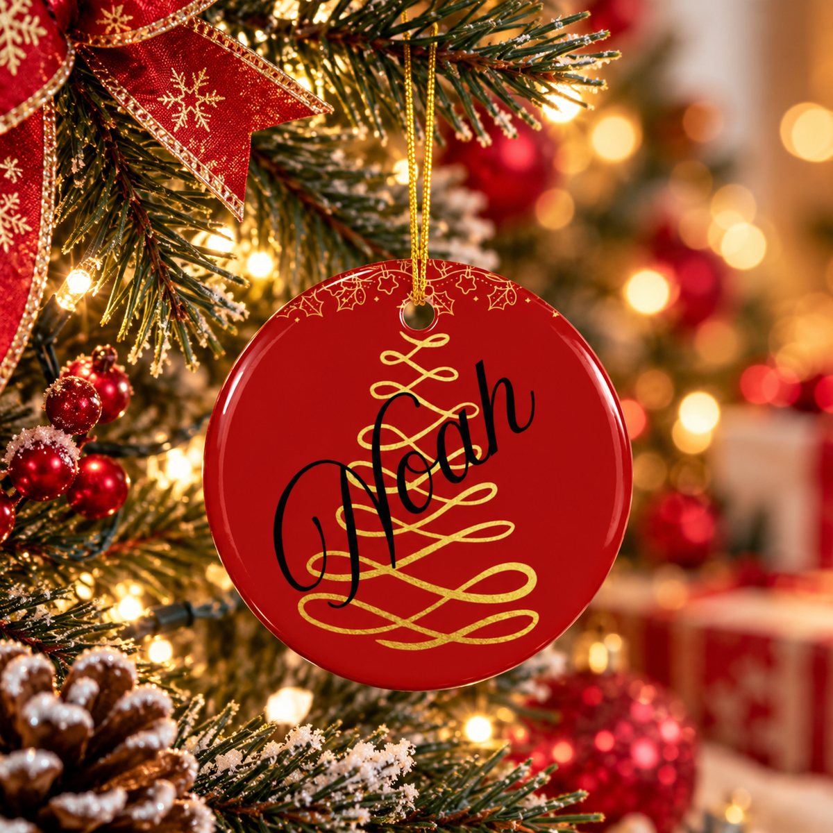 Personalized Christmas Ceramic Ornament - Holiday Decoration