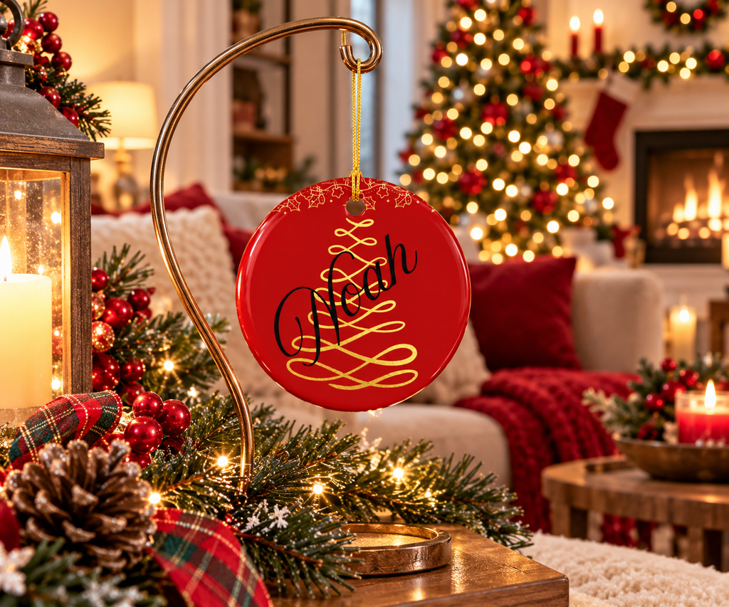 Personalized Christmas Ceramic Ornament - Holiday Decoration