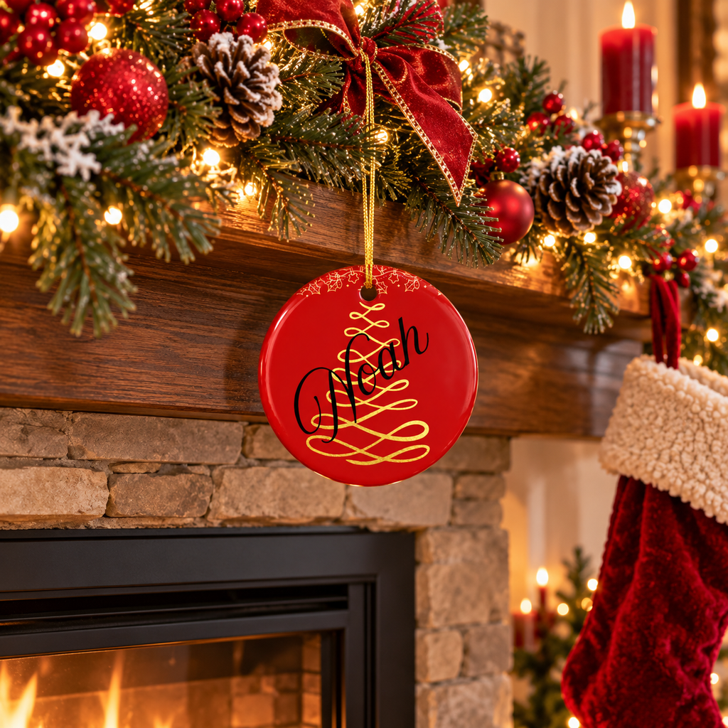 Personalized Christmas Ceramic Ornament - Holiday Decoration