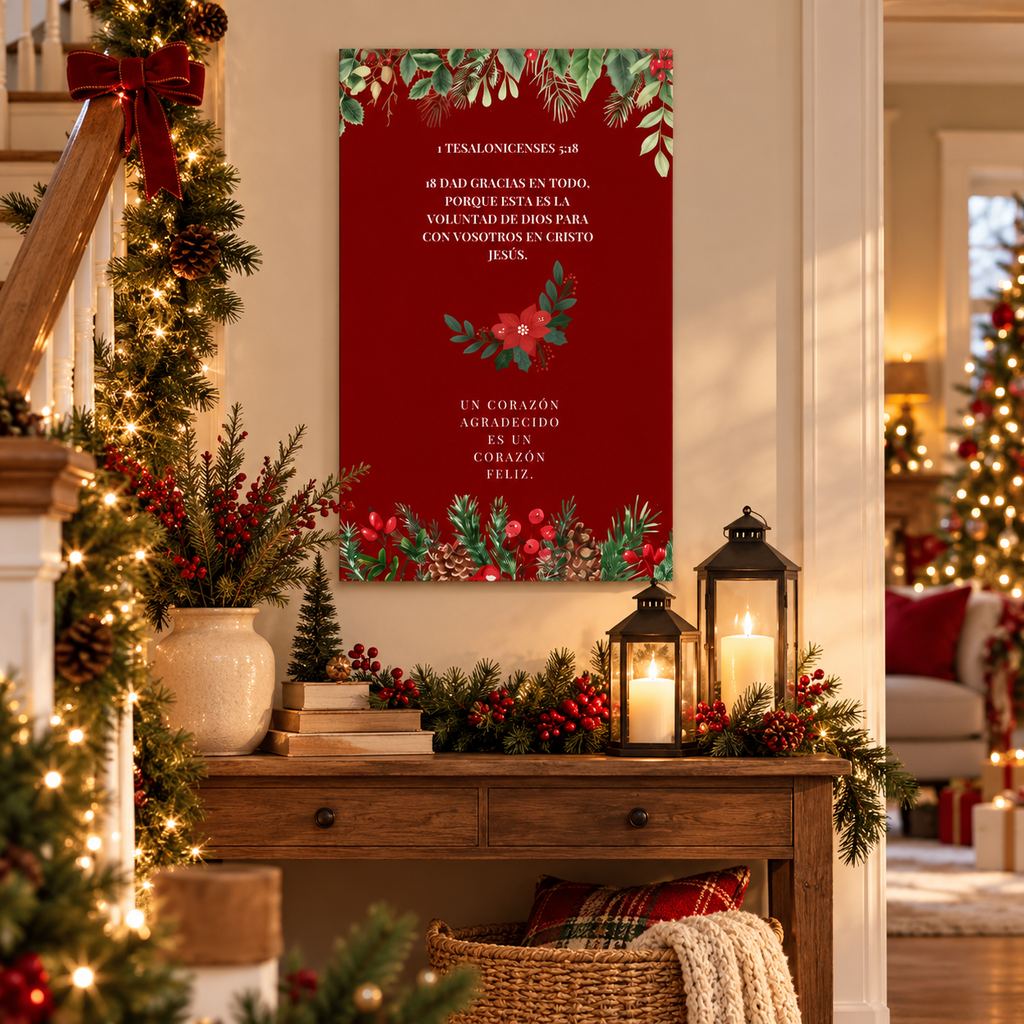 Christmas Bible Verse Poster — "Dad Gracias en Todo..." Matte Vertical Holiday Wall Art
