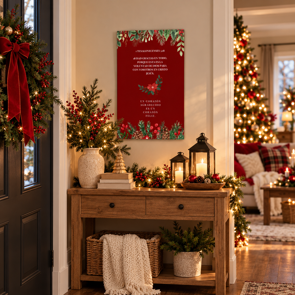 Christmas Bible Verse Poster — "Dad Gracias en Todo..." Matte Vertical Holiday Wall Art