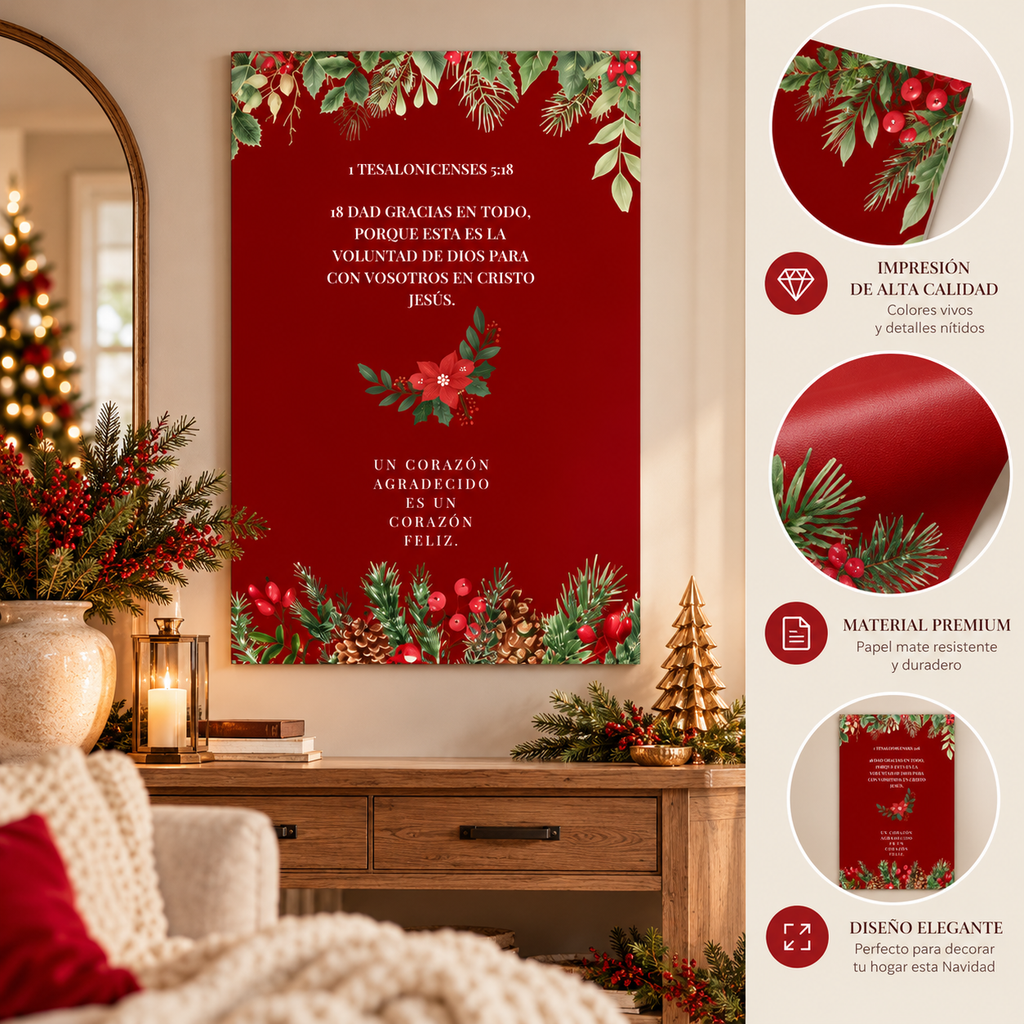 Christmas Bible Verse Poster — "Dad Gracias en Todo..." Matte Vertical Holiday Wall Art