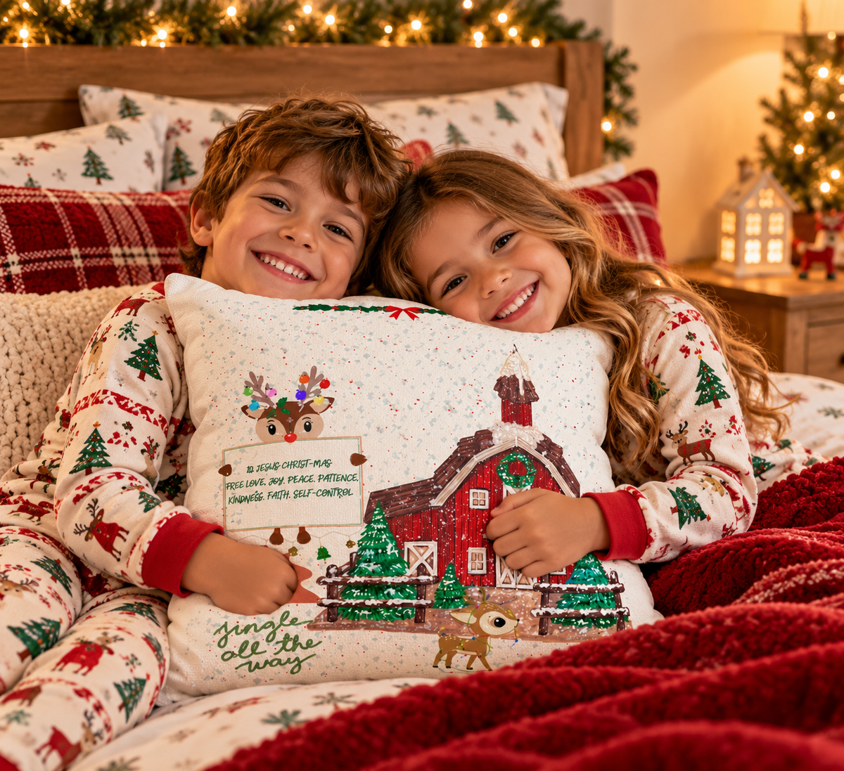 Christmas Barn Holiday Throw Pillow — 'Jingle All the Way' Jesus Farmhouse Decor
