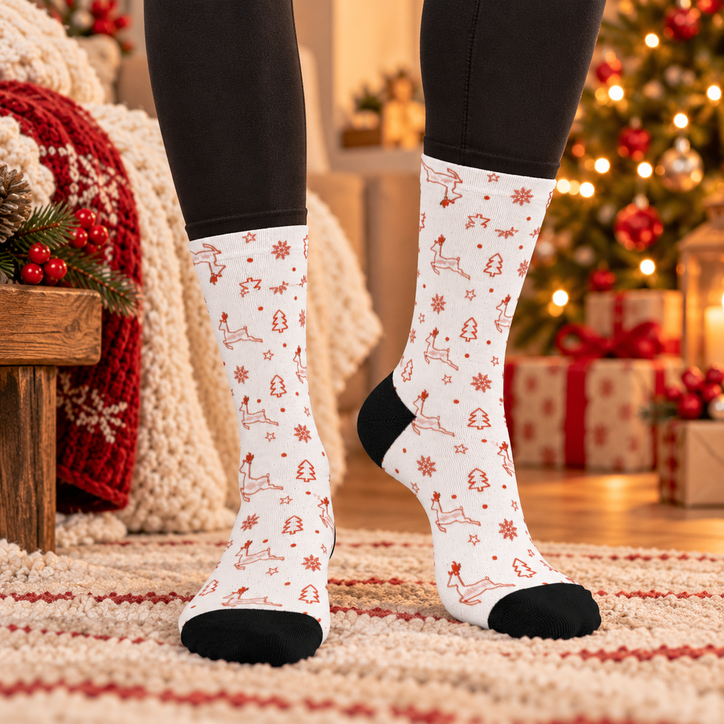 Cozy Gingerbread Pattern Cushioned Crew Socks – Holiday Baking & Winter Treats Design