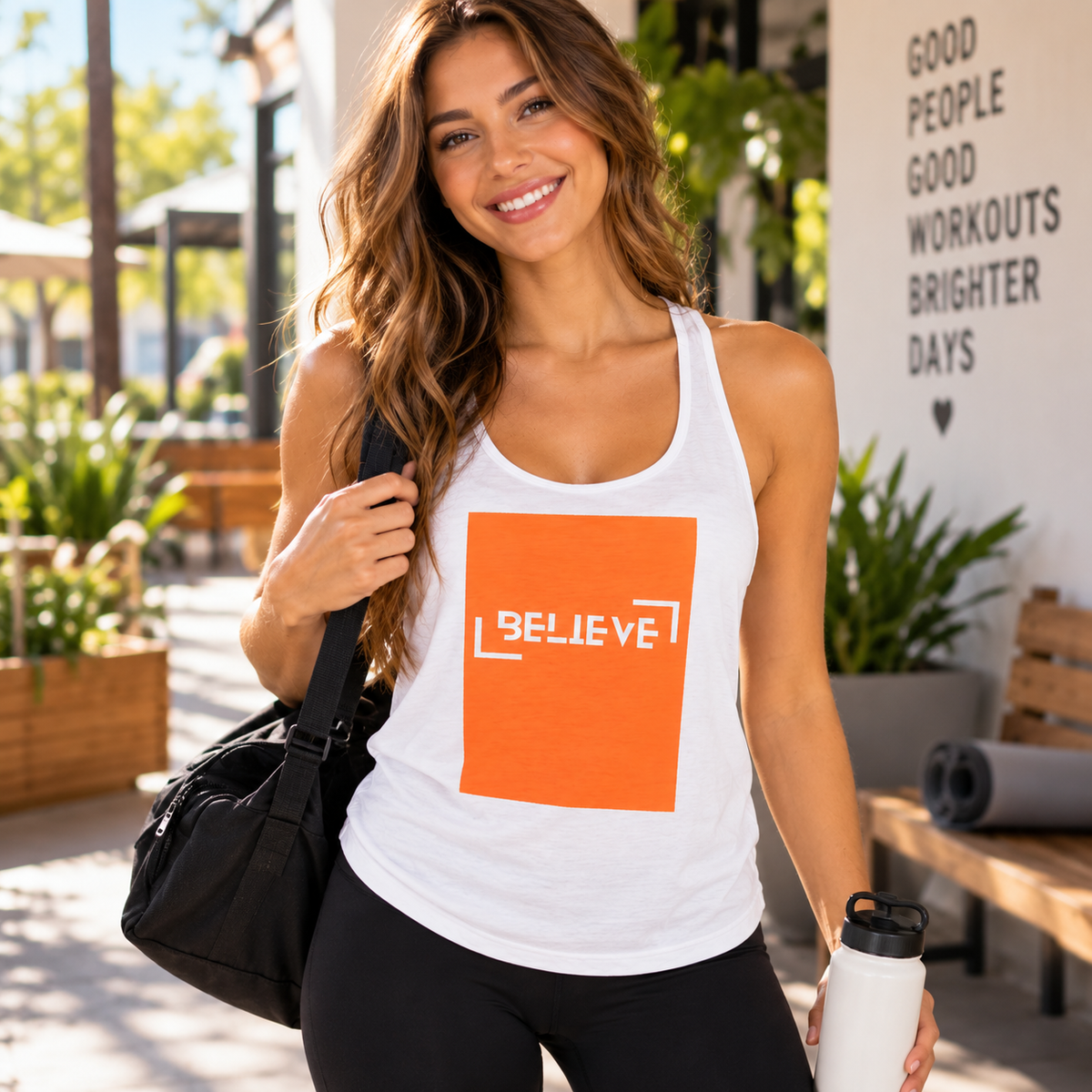 Women’s "BELIEVE" Inspirational Fitted Racerback Tank Top | Lightweight Workout & Casual Activewear