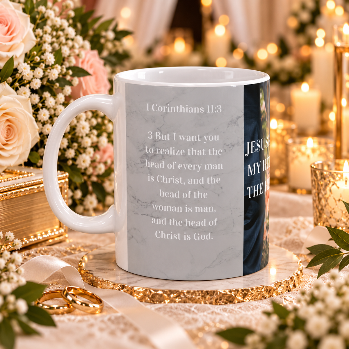 Wedding Mug – “Jesus Christ and My Husband Are the Head of Our Home” Ceramic Coffee Cup (11oz)