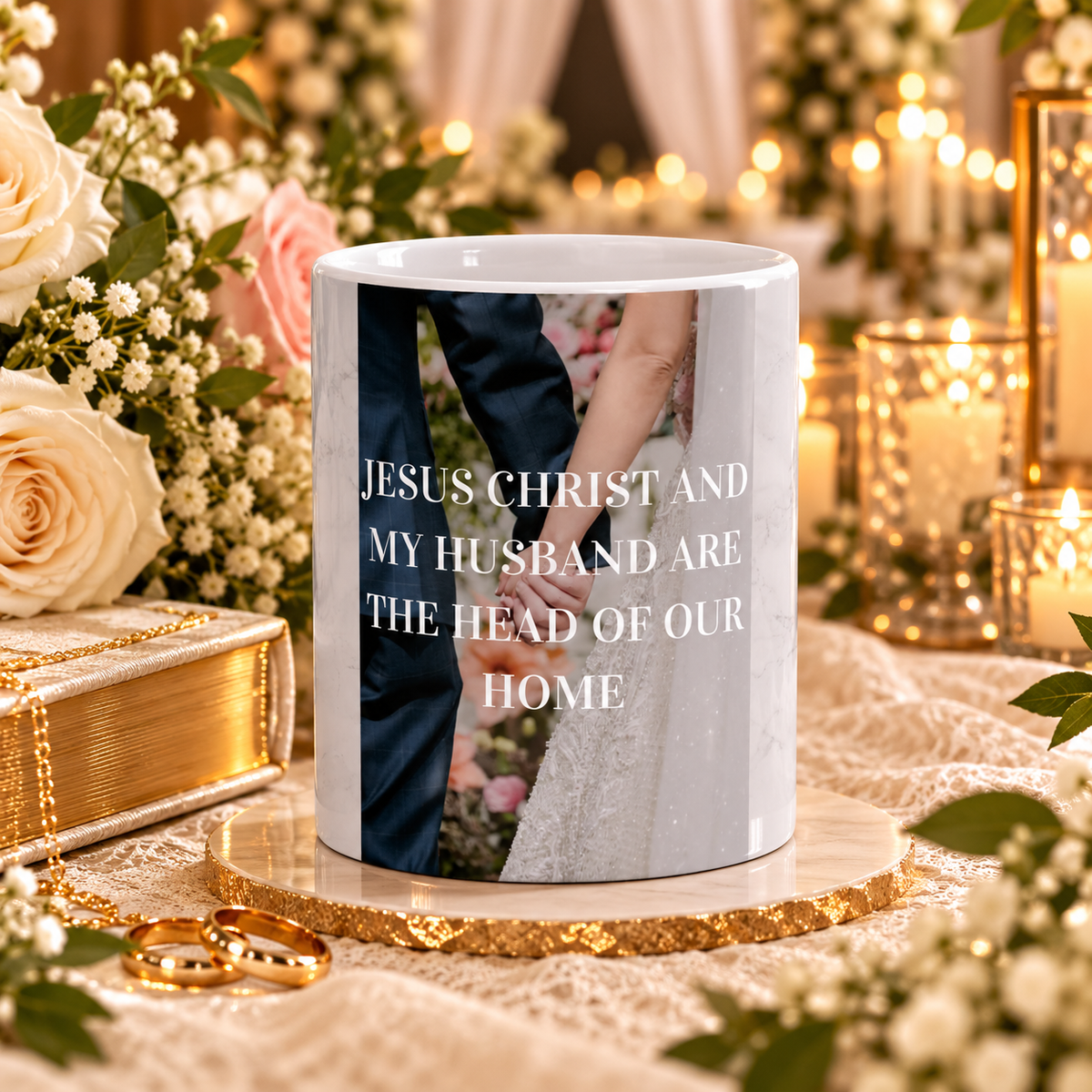 Wedding Mug – “Jesus Christ and My Husband Are the Head of Our Home” Ceramic Coffee Cup (11oz)
