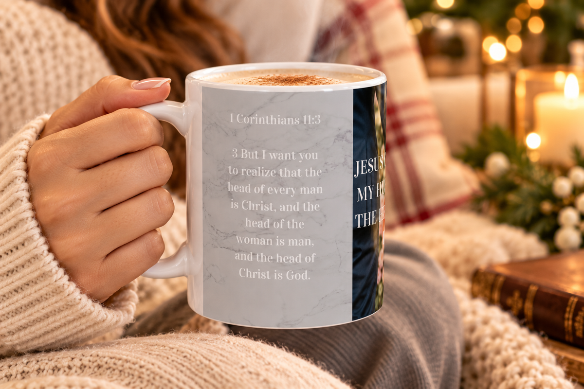 Wedding Mug – “Jesus Christ and My Husband Are the Head of Our Home” Ceramic Coffee Cup (11oz)