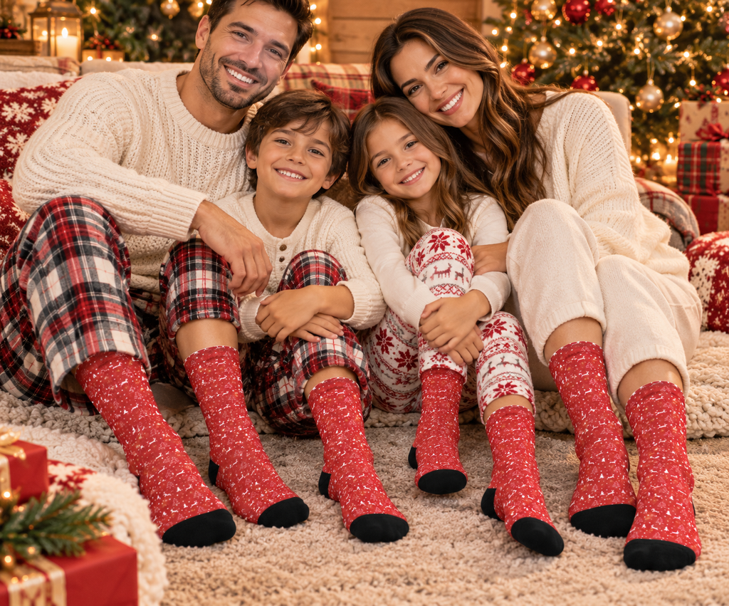 Red Christmas Pattern Crew Socks