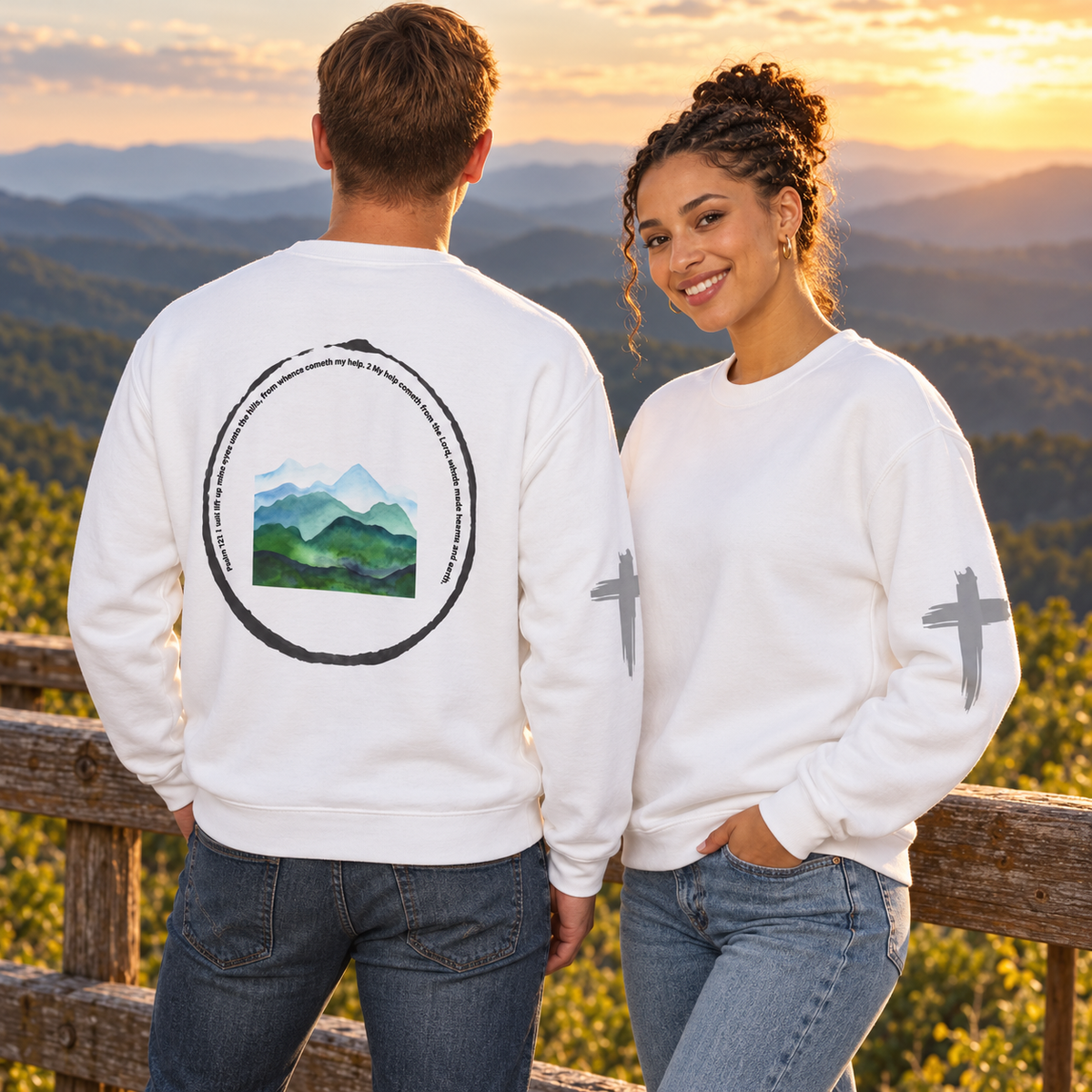 Faith Mountain Landscape Crewneck Sweatshirt Psalms 121