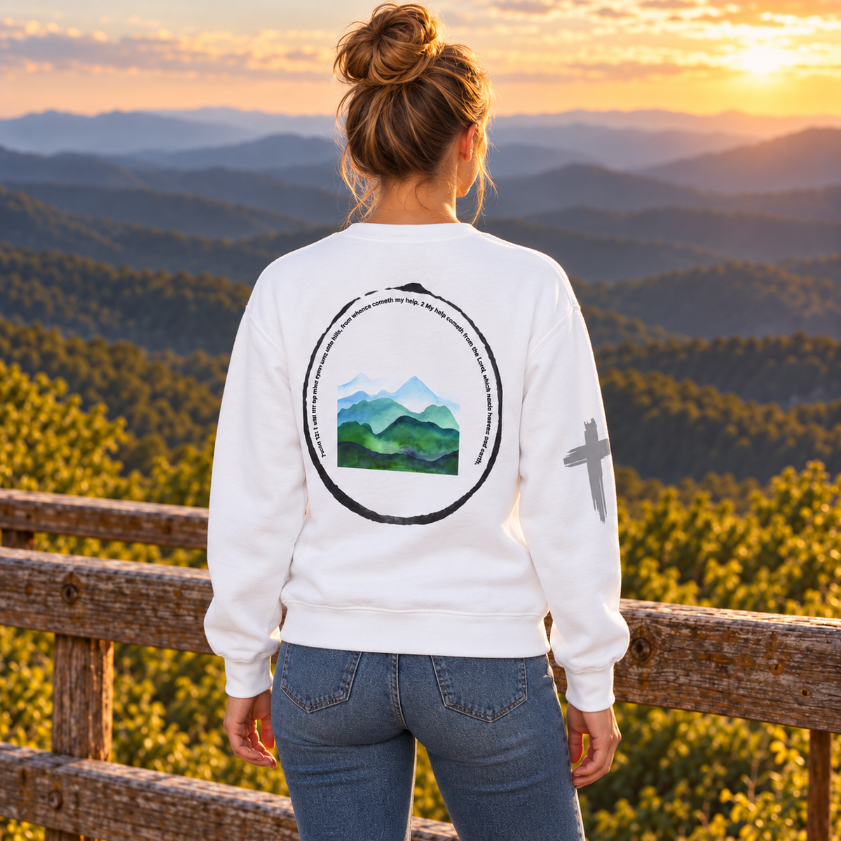 Faith Mountain Landscape Crewneck Sweatshirt Psalms 121
