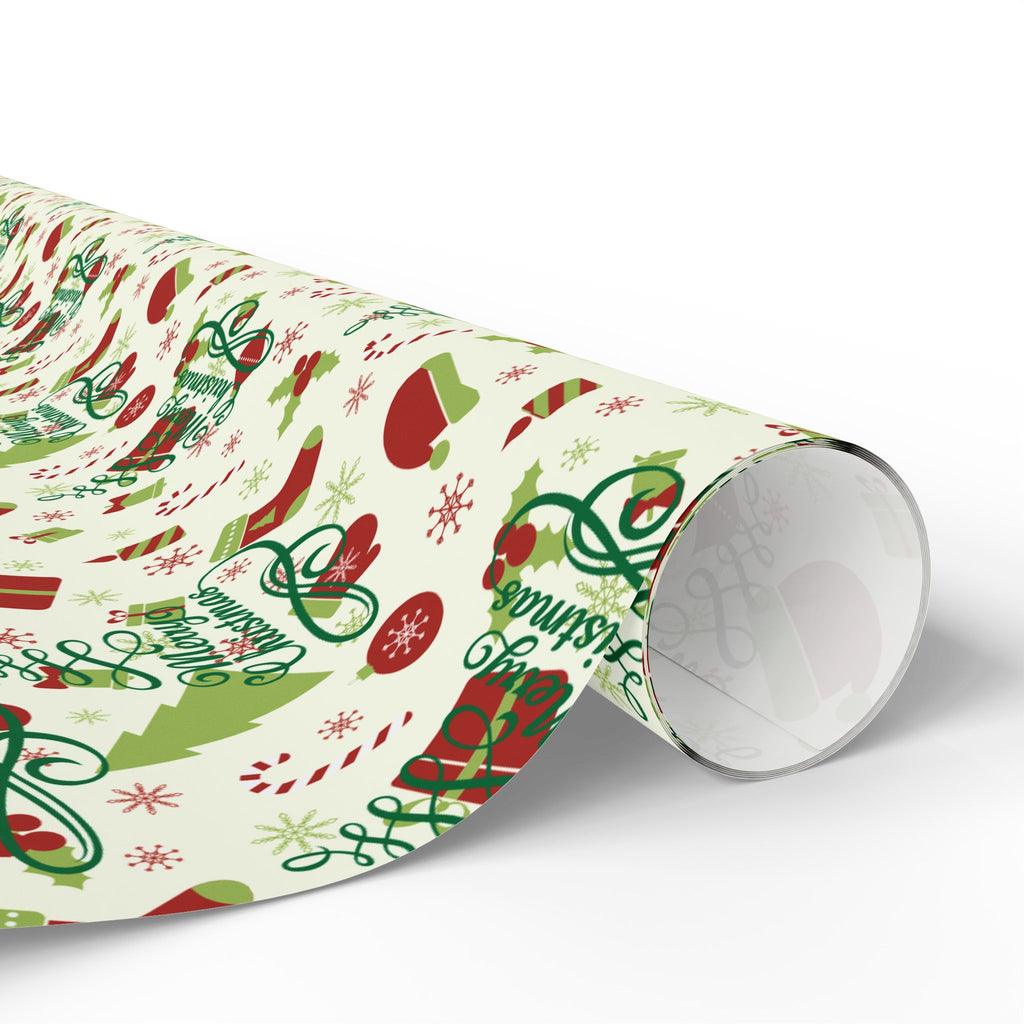 Christmas Wrapping Paper Roll — Festive Holly, Trees & Stockings Pattern
