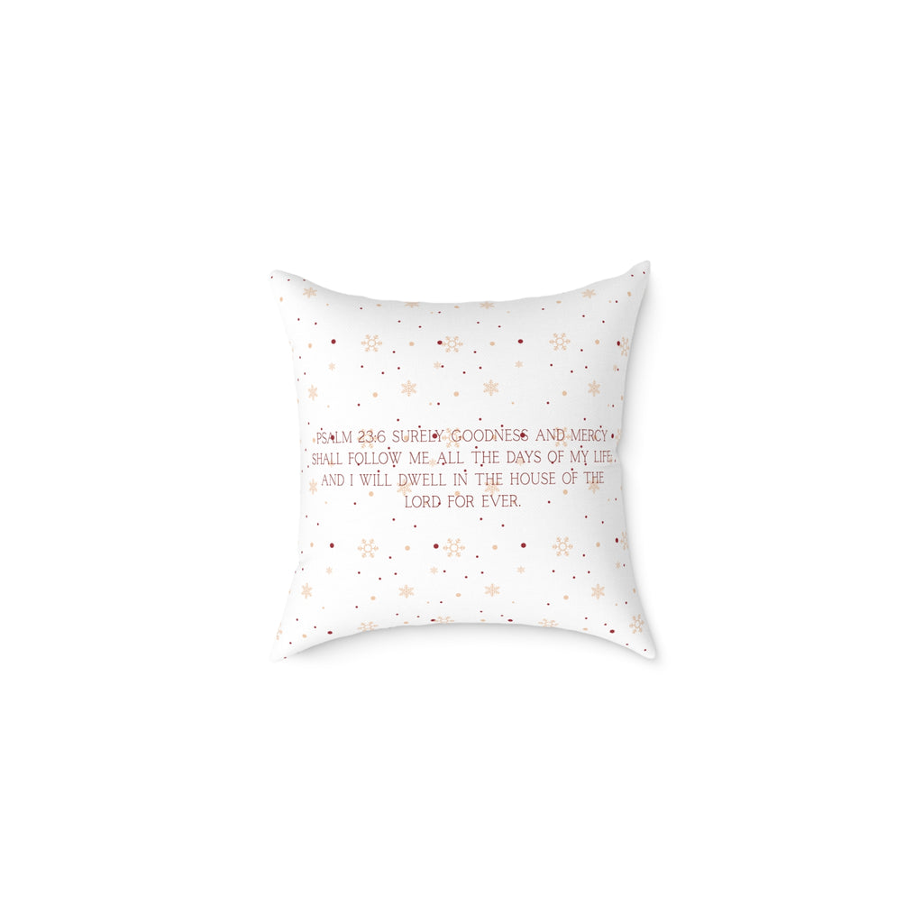 Christmas Throw Pillow - 'Merry Christmas' Gold Script with Psalm 23 Verse, Festive Star Pattern