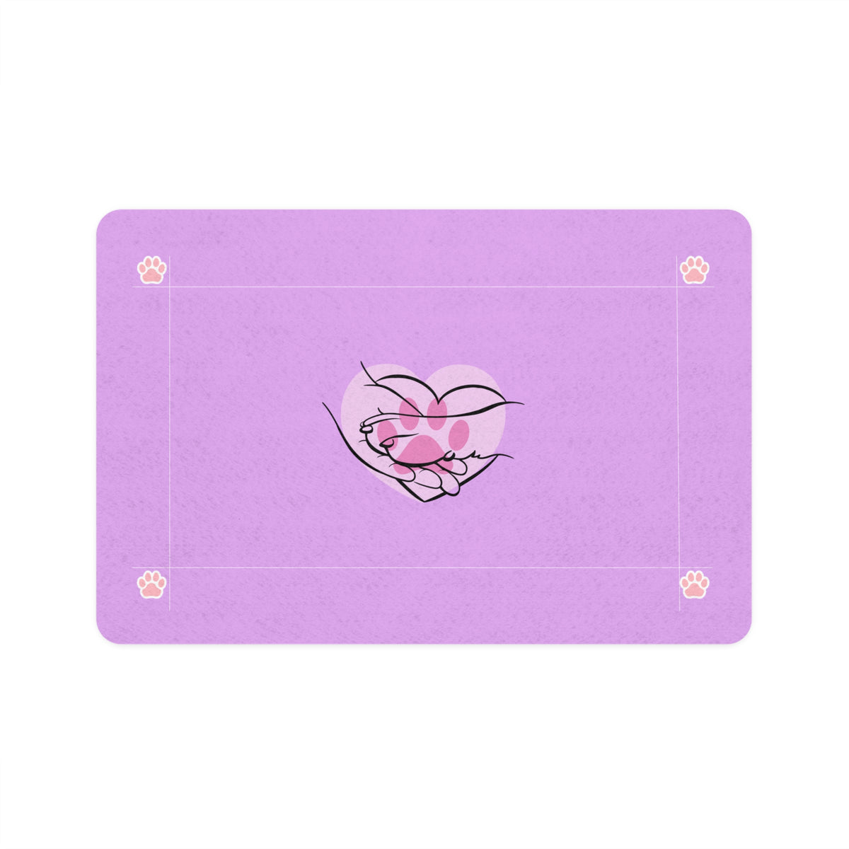 Pink Lovely Paw Heart Hands pet food mat | 12x18