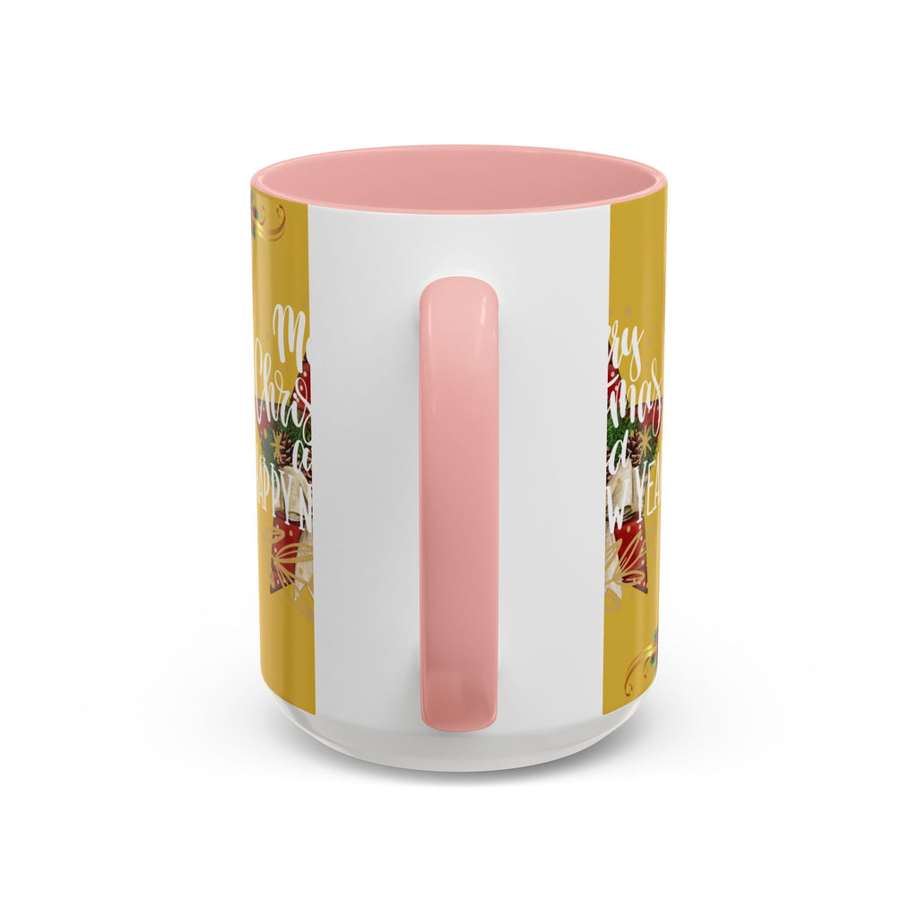 Christmas Coffee Mug - "Merry Christmas and Happy New Year" Accent Holiday Tea Cup (15oz)