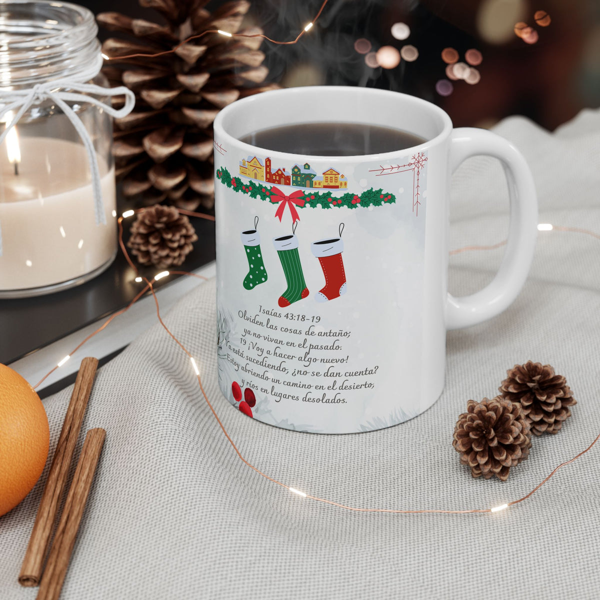 Christmas Bible Verses Ceramic Mug (11oz) — Holiday Holly & Snow Design