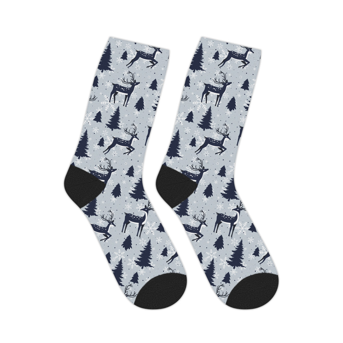 Winter Reindeer Mid-Length Socks — Snowy Forest Holiday Crew Socks