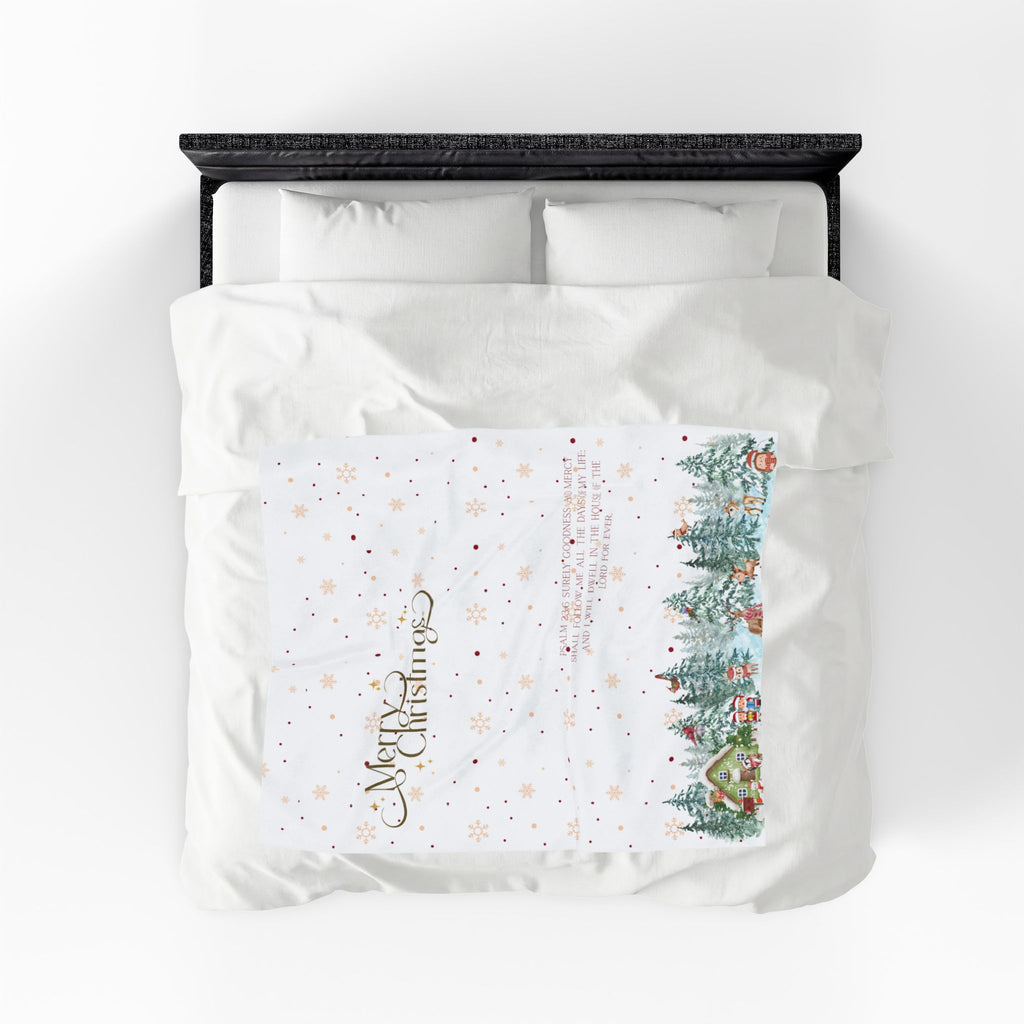 Christmas Psalms 23:6 Velveteen Plush Blanket — Winter Village Holiday Throw
